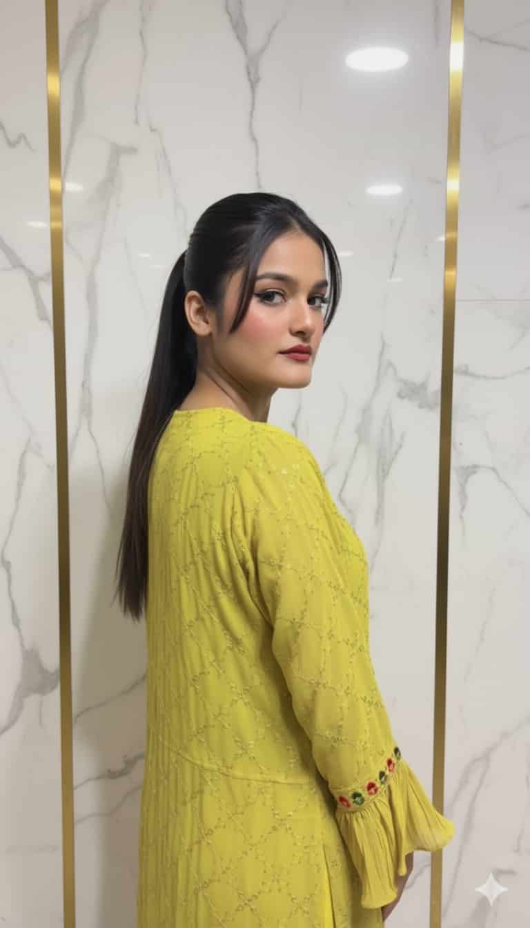 Women Yellow Georgette Gown Set