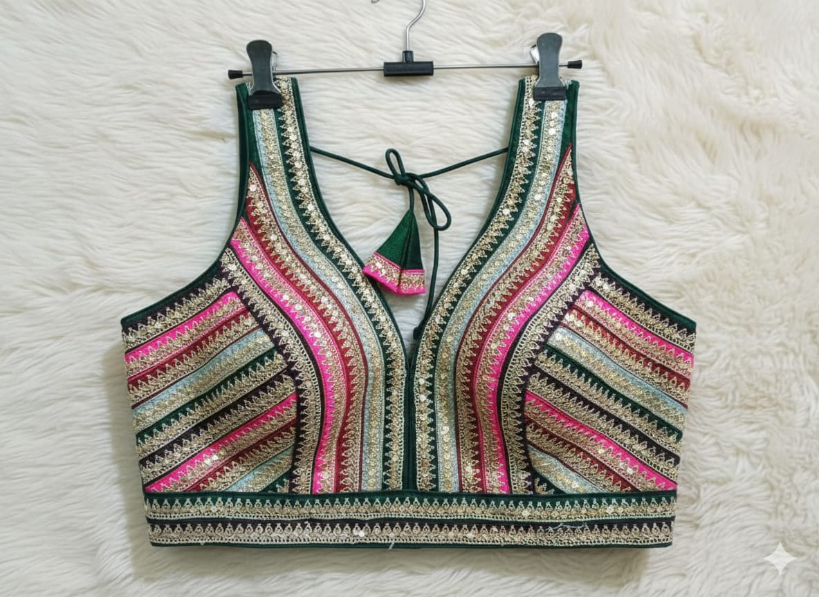 Pink multi square striped blouse 