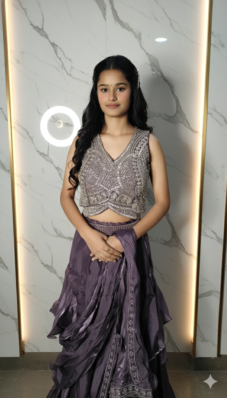 Designer party wear frill lehenga attach  saree