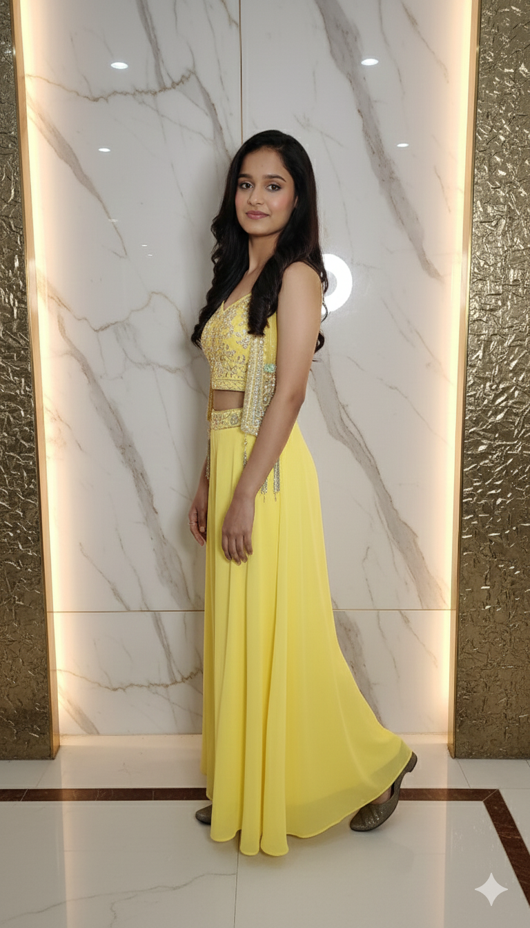 Designer party wear three piece set palazzo blouse and jacket 