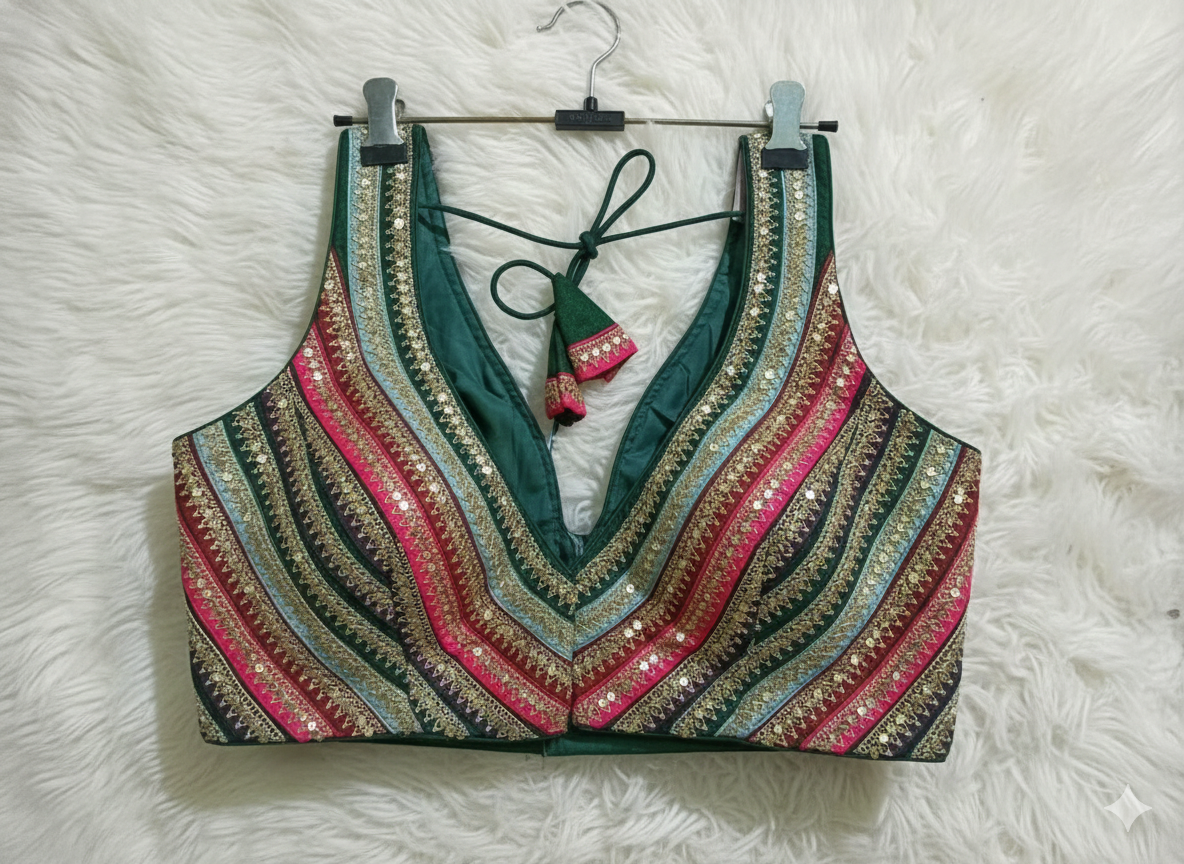 Pink multi square striped blouse 