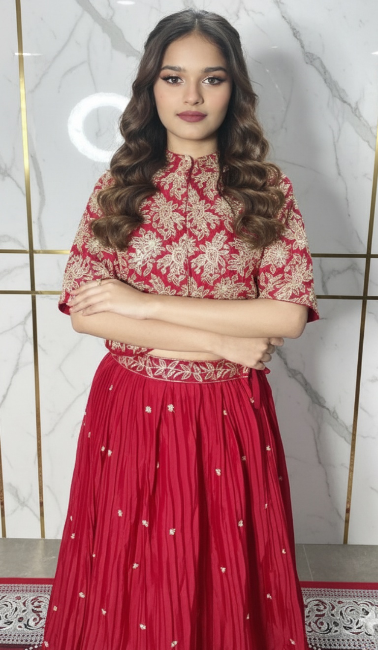 Designer party wear three pieces jacket lehenga and blouse 