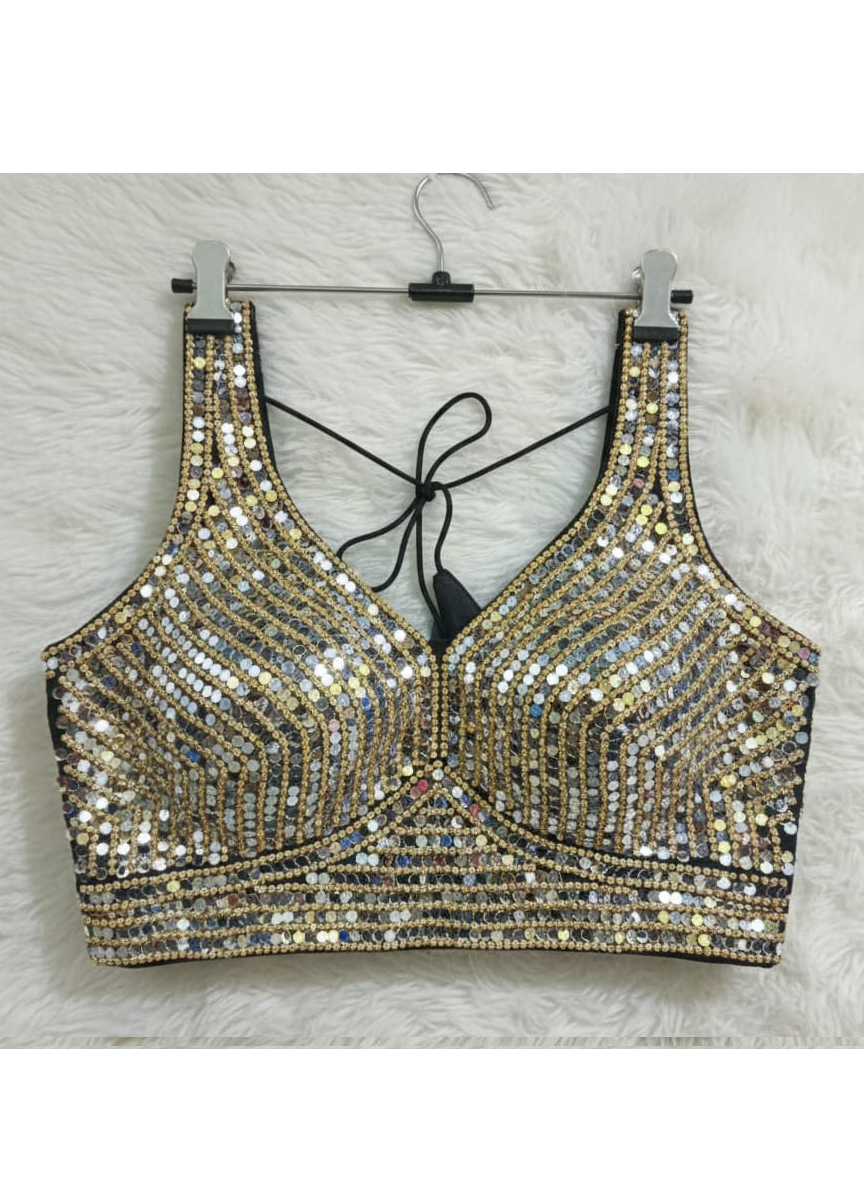 Black heavy stone real mirror with sequence bridal blouse