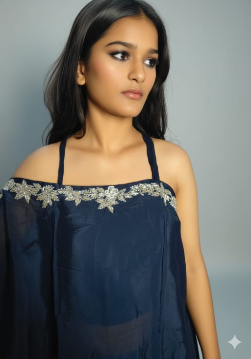 Women Navy Chinnon Western Dress