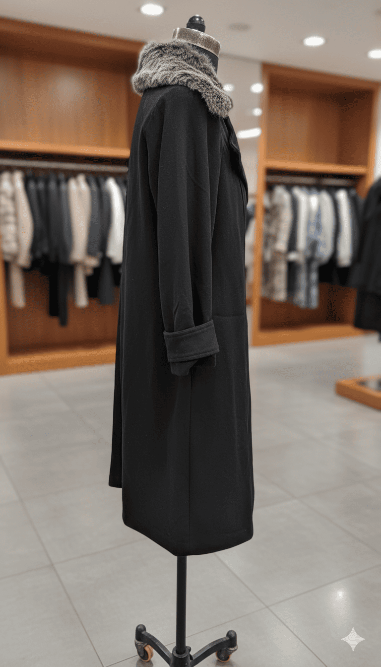 Girls Fur Collar Coat â€“ Black