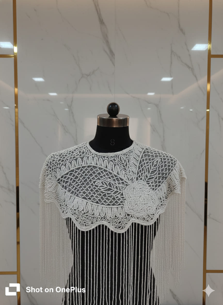 Women and girl net poncho with stylish Beads