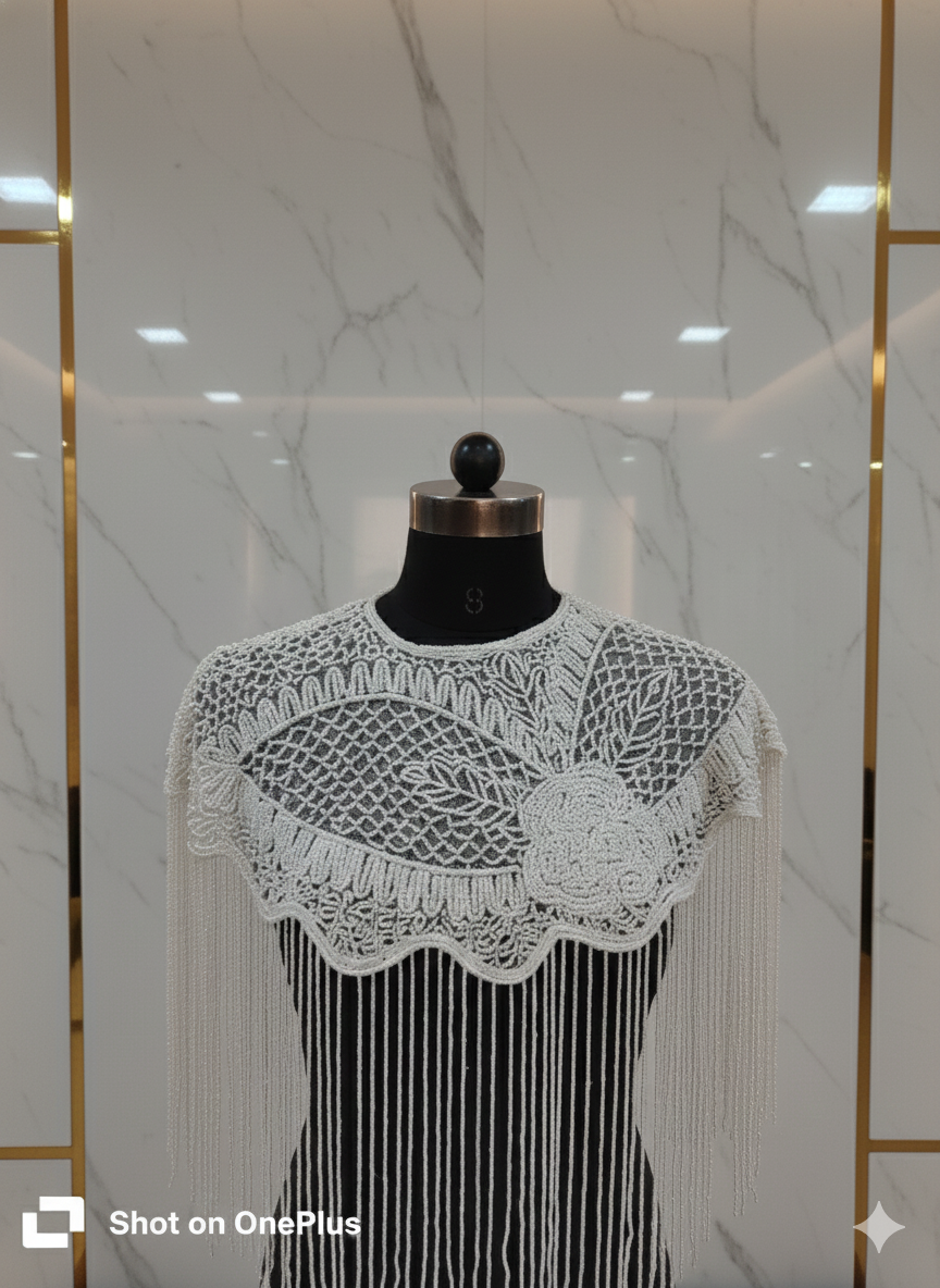 Women and girl net poncho with stylish Beads