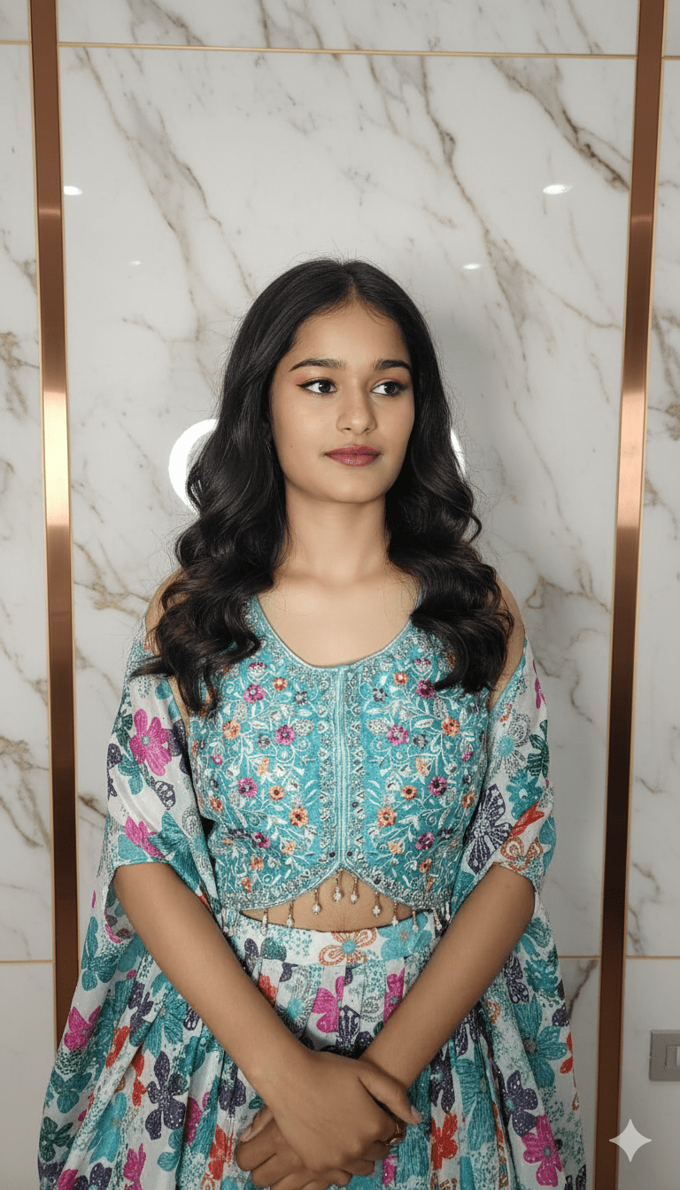 Grace Bloom Georgette Crop Top with Sharara