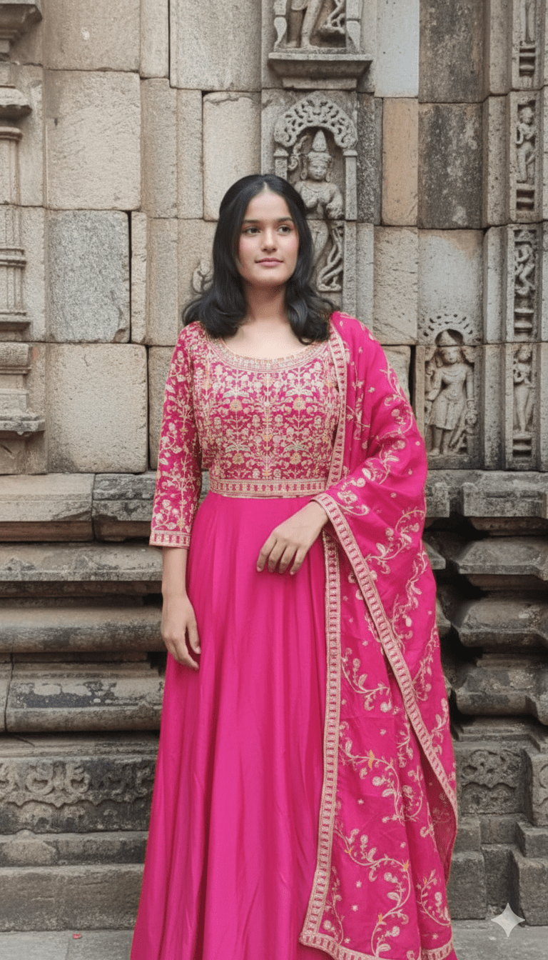 Women Georgette Embroidered Frock Suit