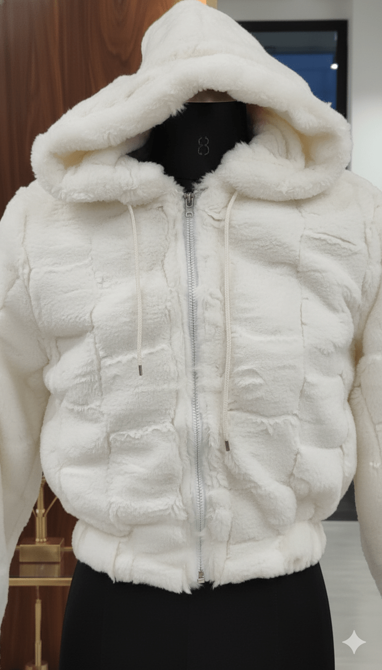 Girls Winter Faux Fur White Hoodie