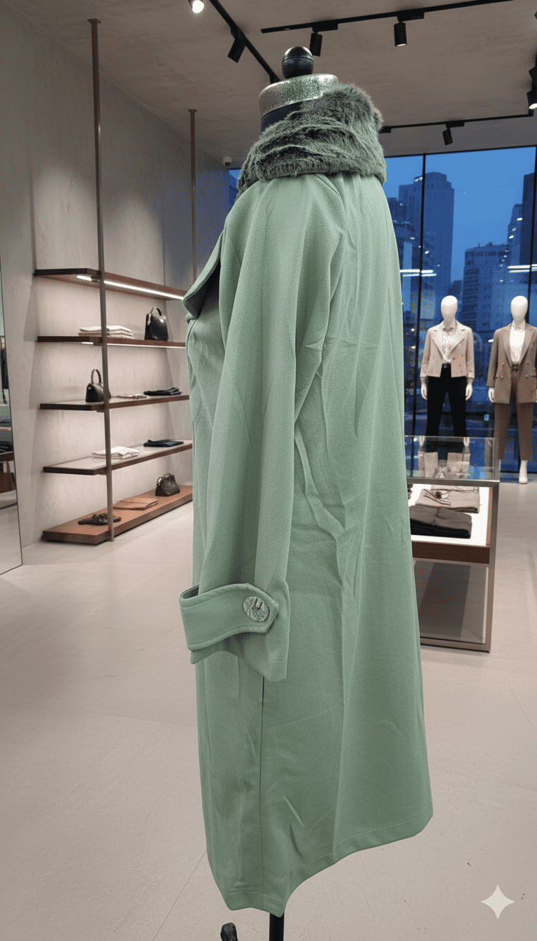 Girls Fur Collar Coat â€“ Green