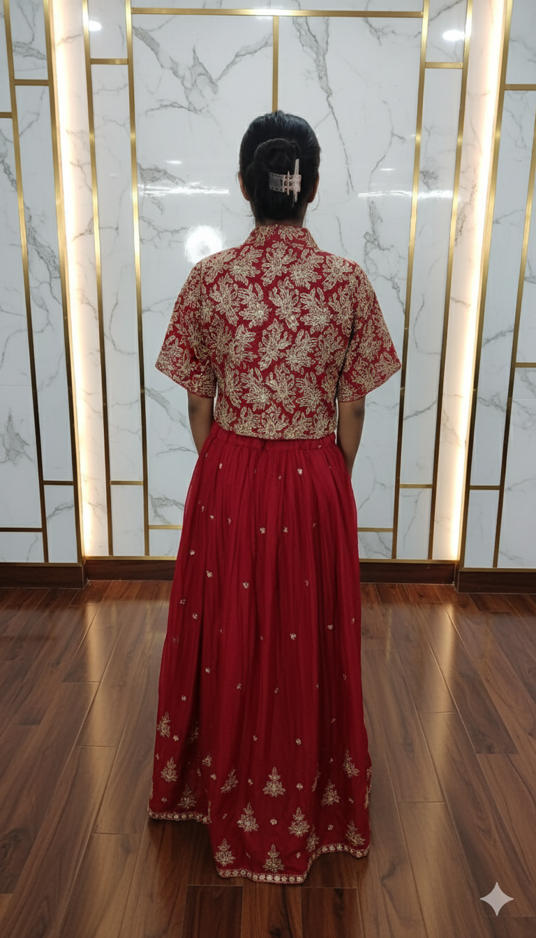 Designer party wear three pieces jacket lehenga and blouse 