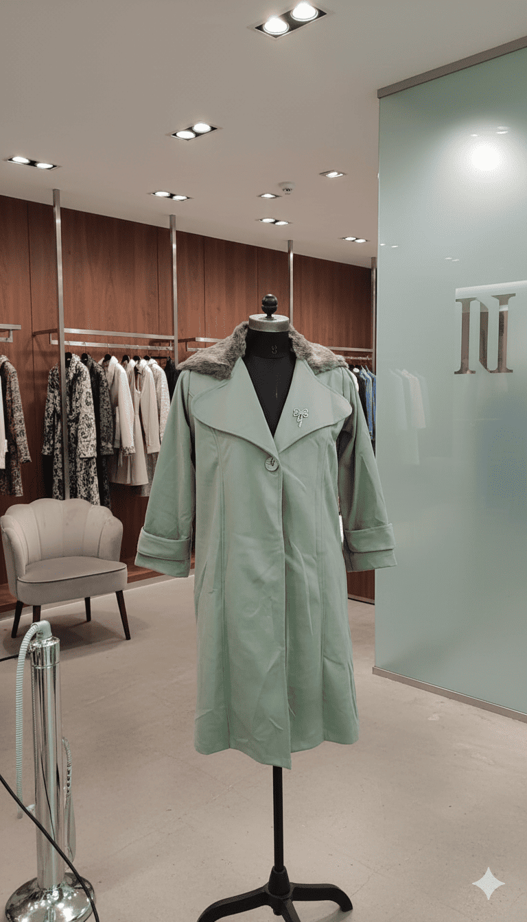 Girls Fur Collar Coat â€“ Green