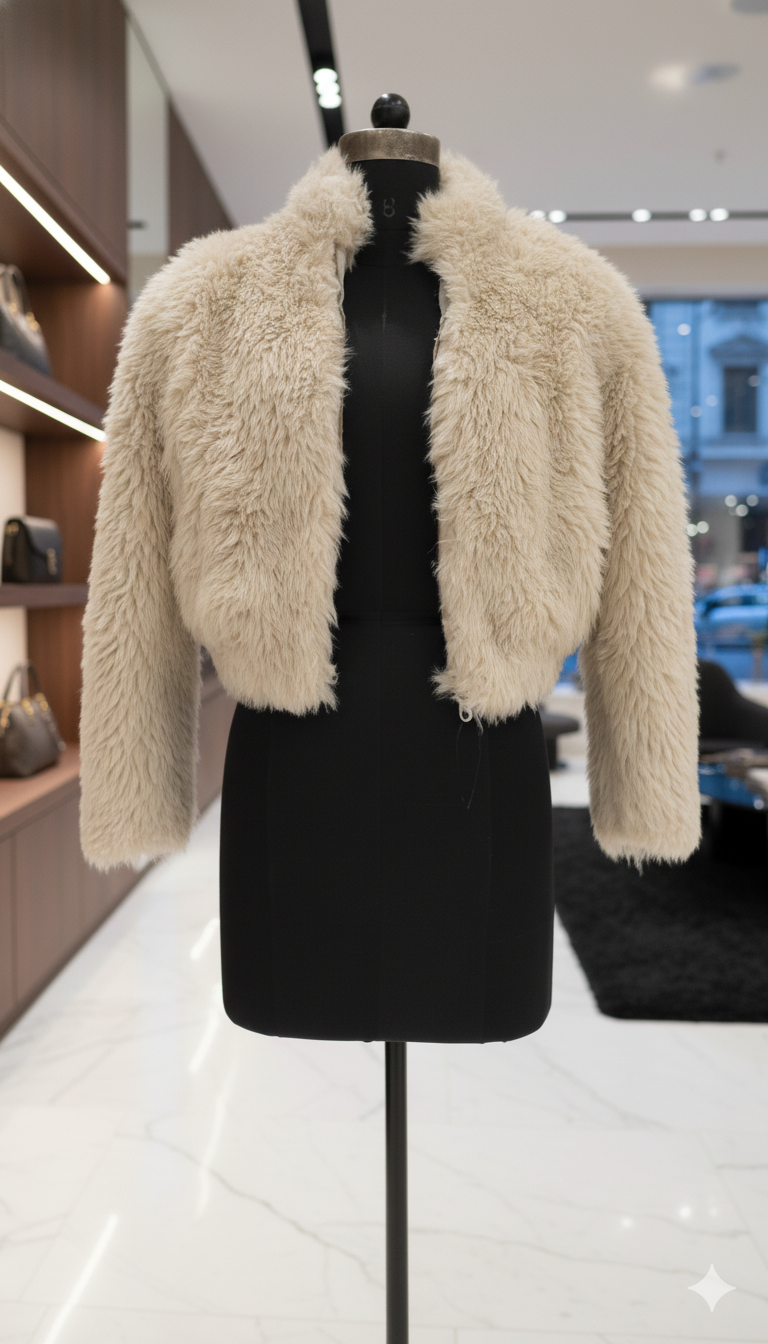 Girls Faux Fur Jacket Cream