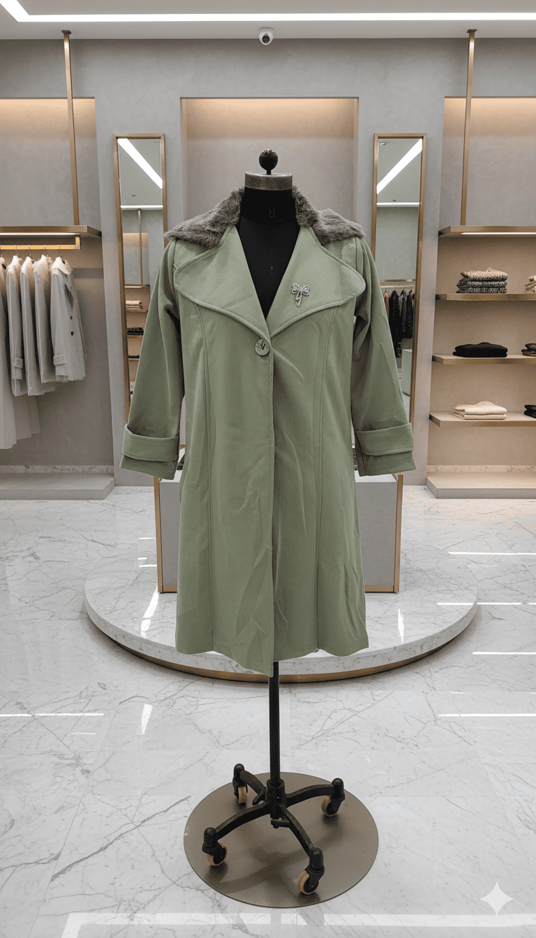 Girls Fur Collar Coat â€“ Green