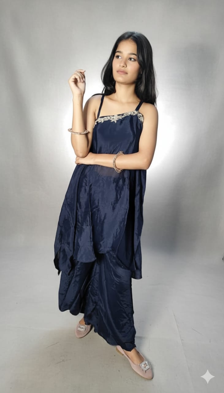 Women Navy Chinnon Western Dress